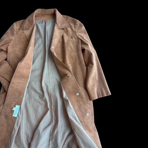 Vintage 70s Skinner Ultra Suede Trench Coat Camel Tan ILGWU Made USA Size 8/10 - Picture 5 of 10
